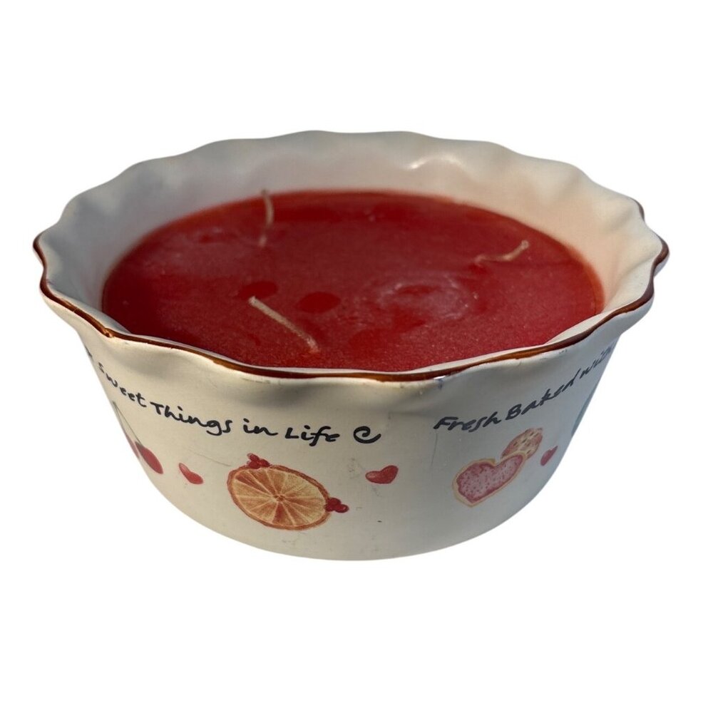 Ceramic Bowl Candle 3 Wick With Red Wax & Fresh Baked With Love Design